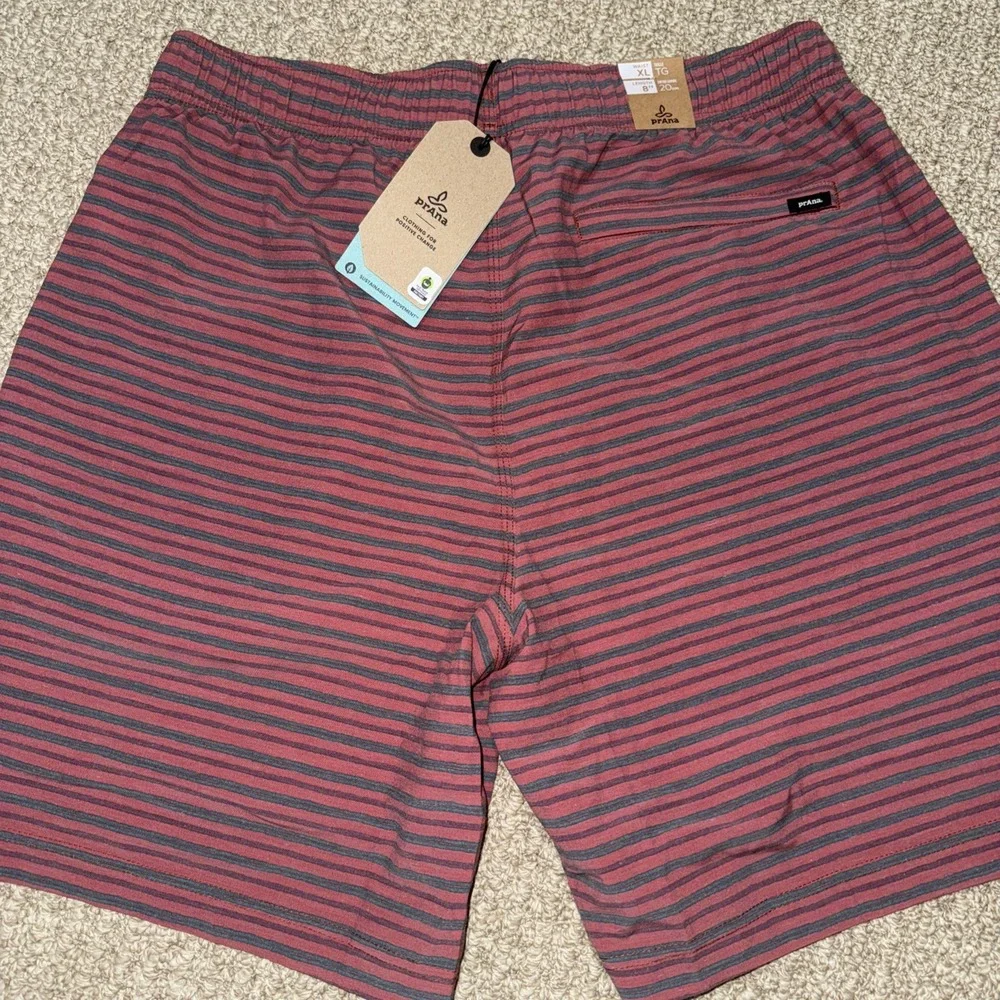 Prana Mens Metric E Waist Board Shorts Rust Stripe Size X Large 8